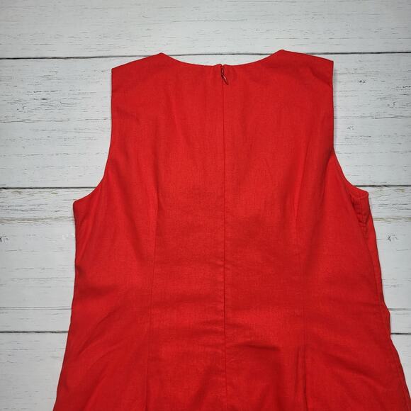 J Crew Red Linen Cotton Blend Gold Button Front Mini Shift Dress Sleeveless 4 - Picture 5 of 8